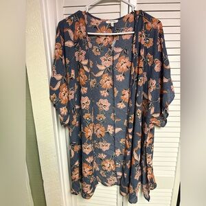 Maurices Blue and Orange Floral Kimono